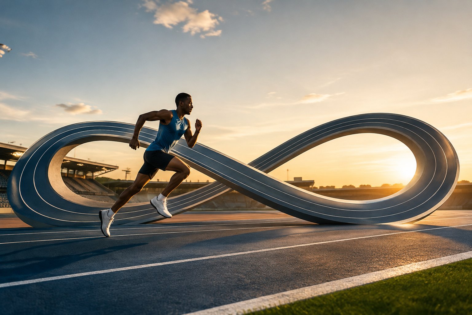 Un atleta corre por una pista con forma de infinito.